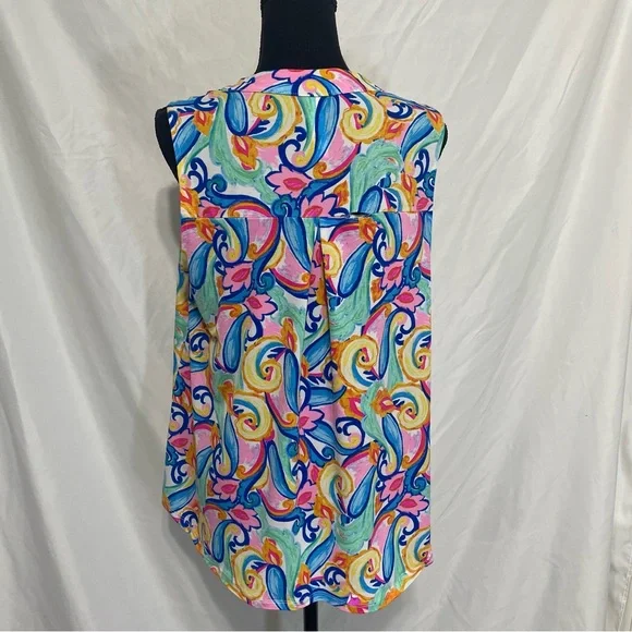 Dear Scarlett sleeveless top colorful paisley print Size M.  A-line preowned - Picture 4 of 10